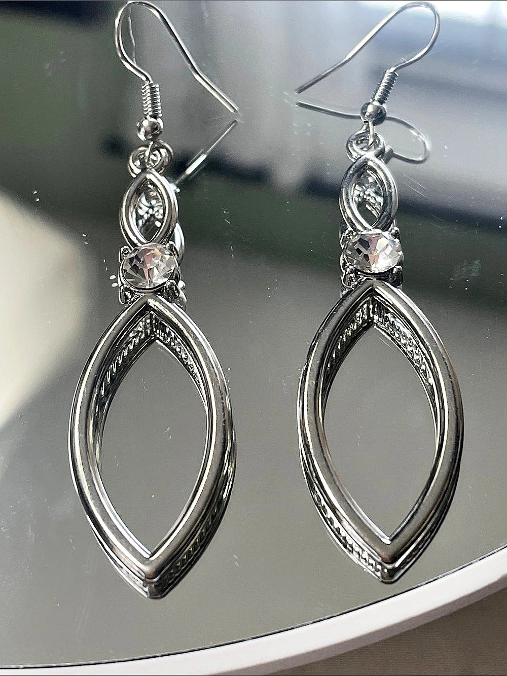 Silver-Tone CZ adorned Drop Earrings New 2.5”x.5”